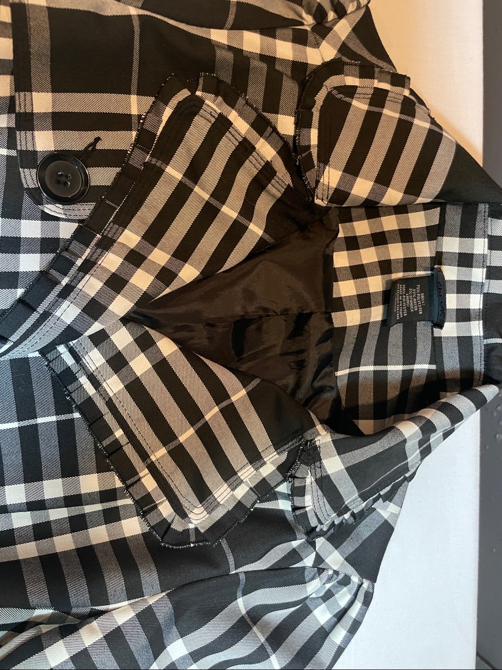 Black & White Plaid Trench Coat with Belt - Picture 6 of 12